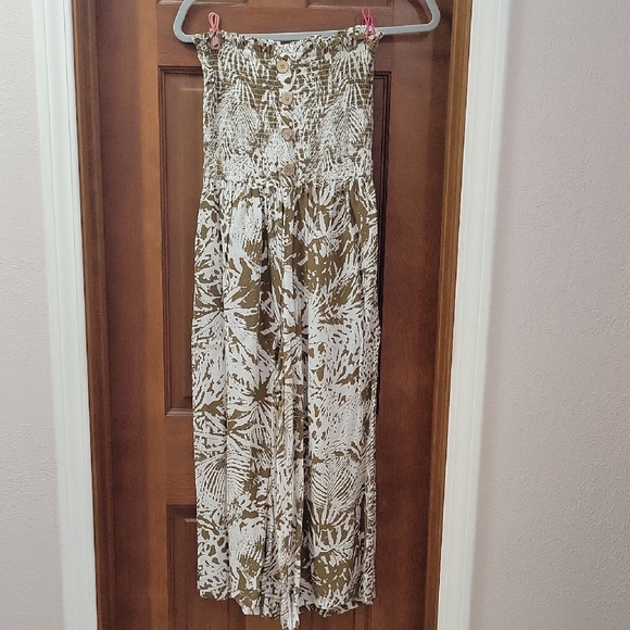 blue island Pants - Stylish Olive Green and White Women's Jumpsuit